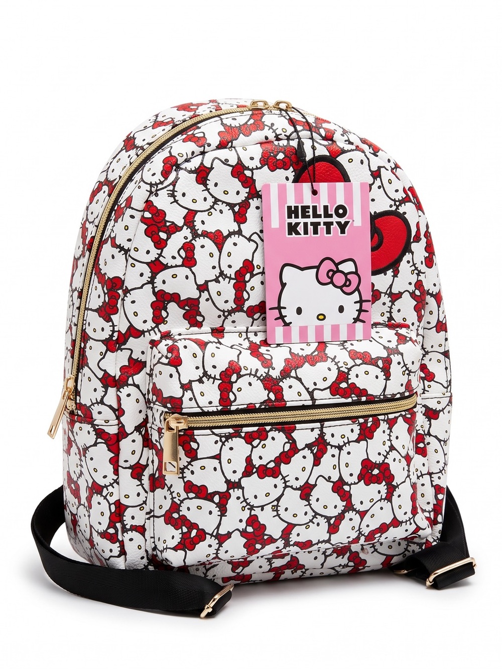 Hello Kitty Mini Backpack – Red Bow Pattern & Gold Zipper Accents